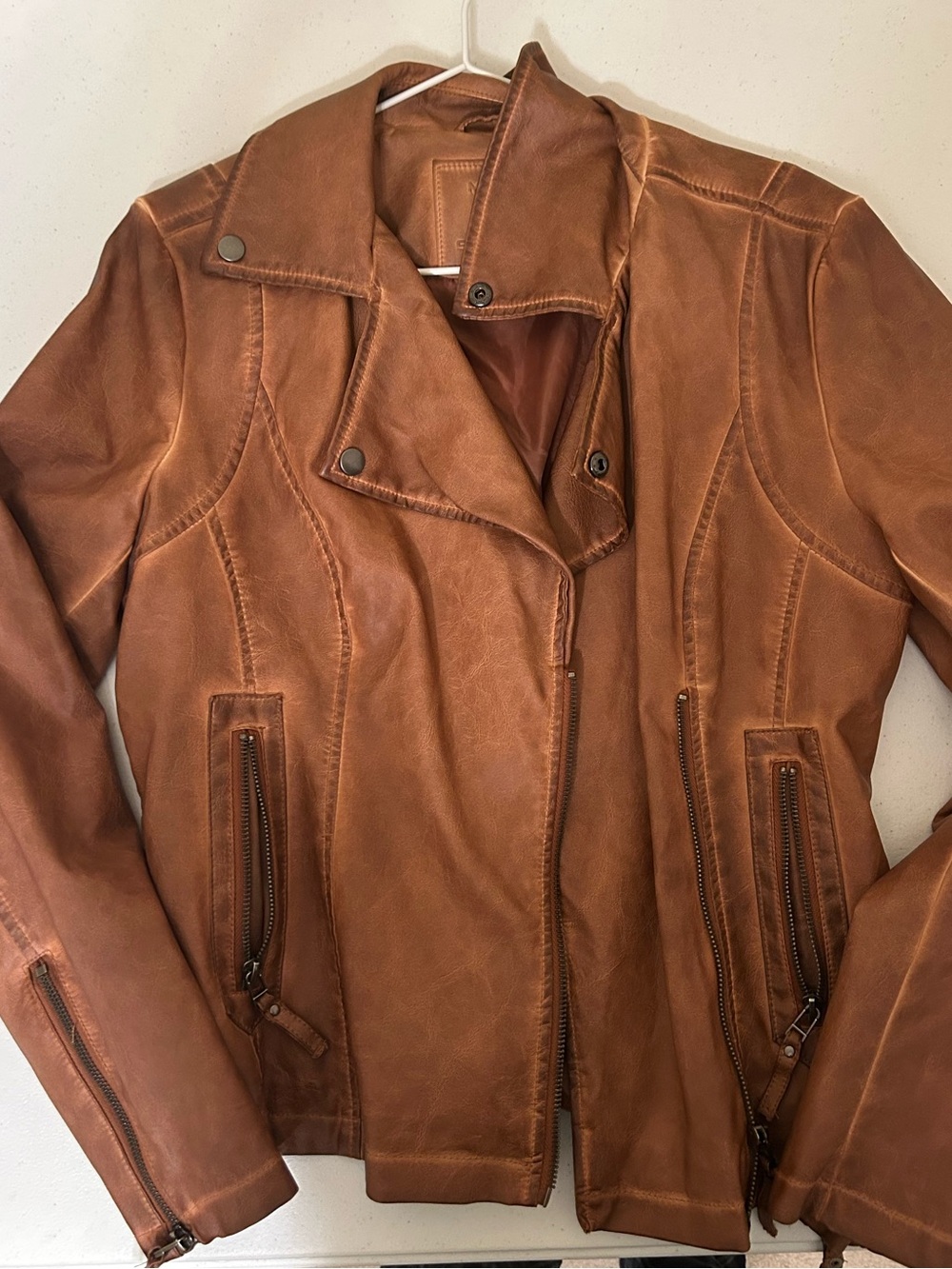 Max Studio Tan Leather Moto Jacket
